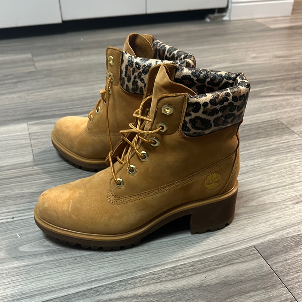 Timberland Women's Tan Boots with Leopard Print